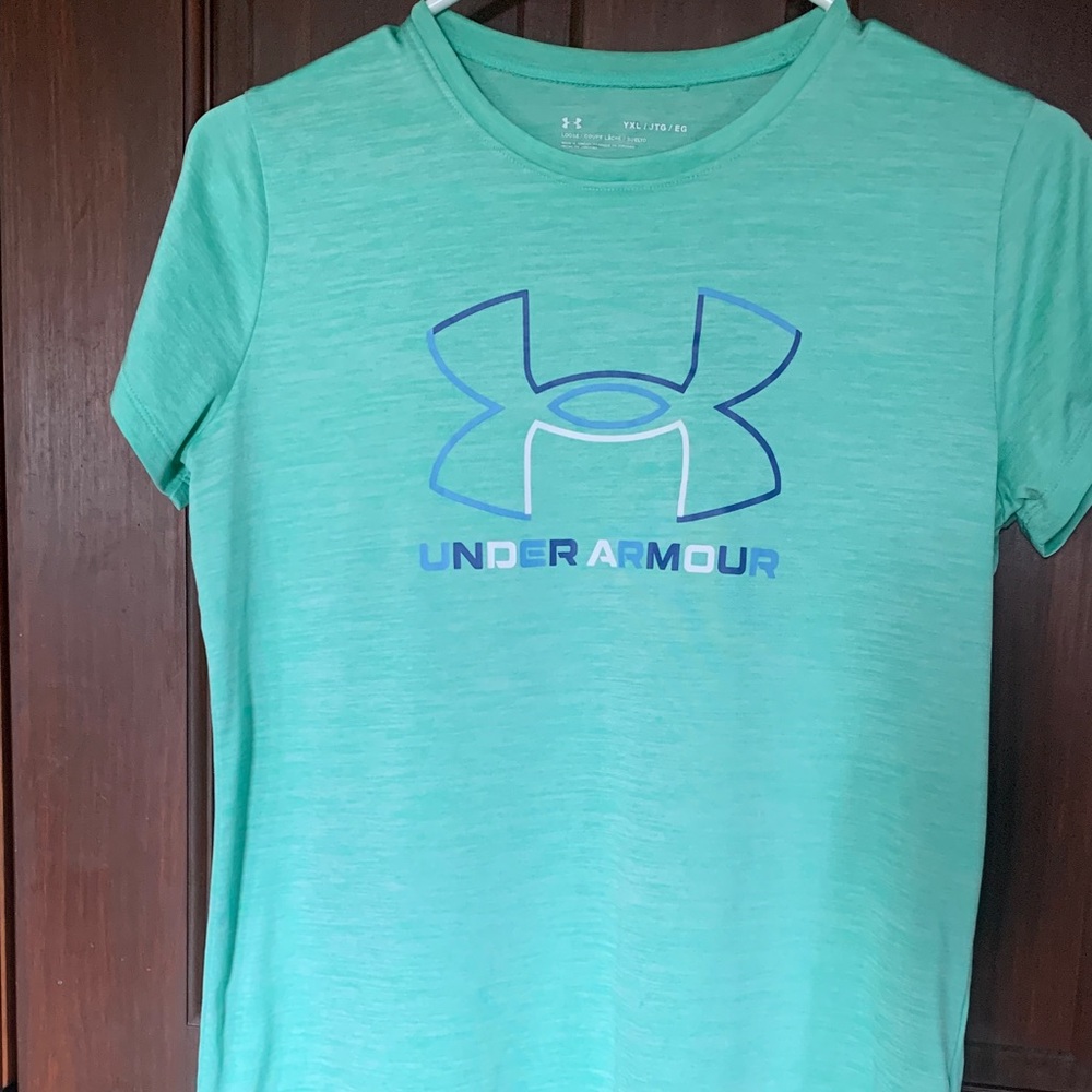 Under Armour Mint Green Shirt with Blue Logo